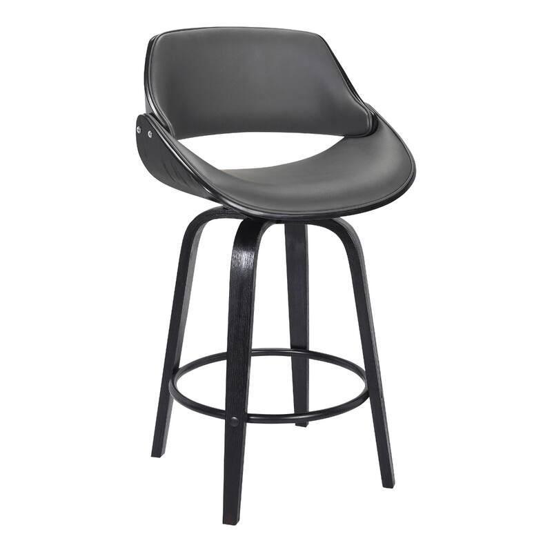 Faux Leather Swivel Counter Height Chair with Black Iron Frame and Footrest - 19.5” x 20.5” x 37.5” (D x W x H) - Grey-Black