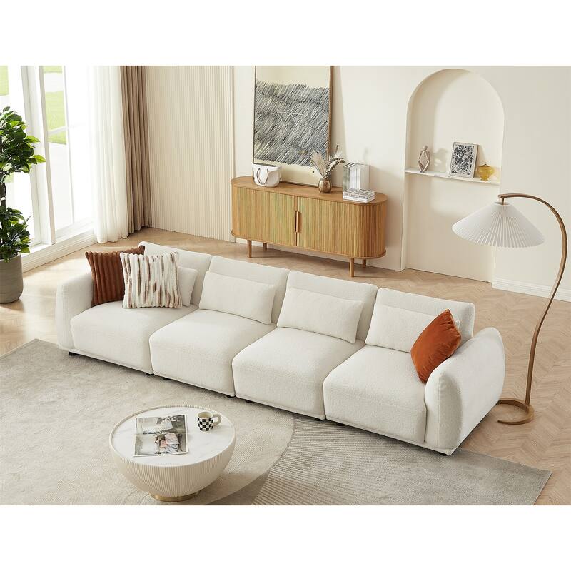 Comfy Lambswool Sectional Couch For Living Room, Boucle Convertible Modular Sofa