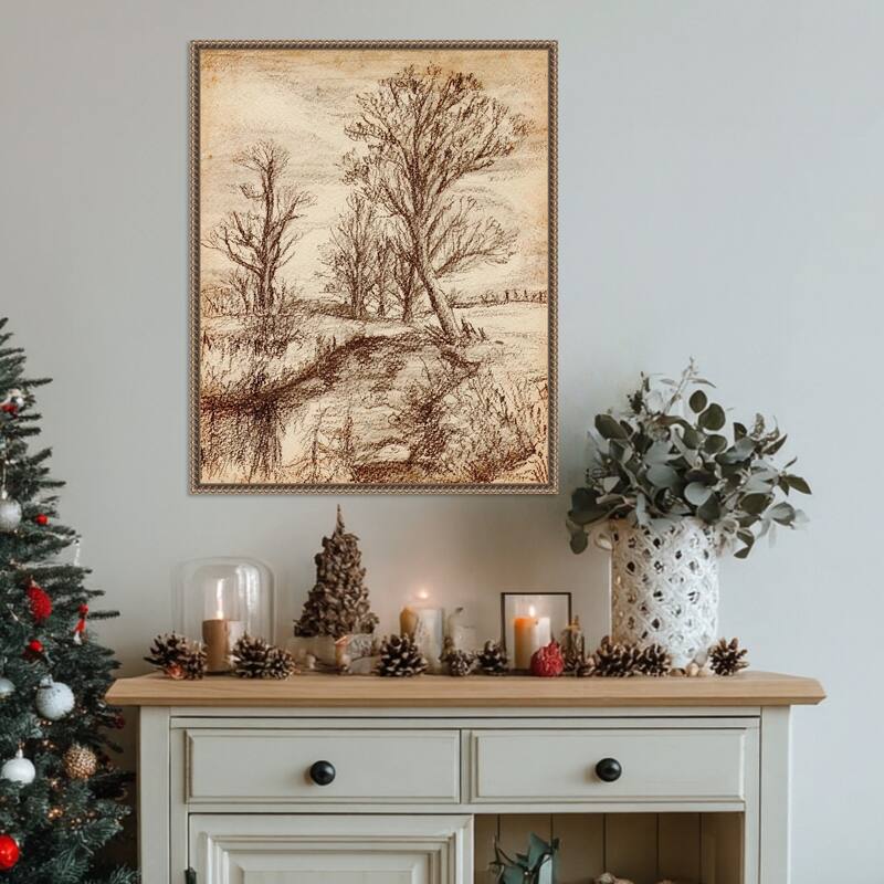 Forest View II by Melissa Wang (23 x 28 in.), Framed Canvas Wall Art Print - Sylvie Beaded Dark Gold