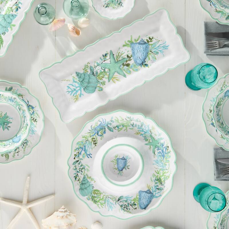 Certified International Sea Glass Melamine 2 Piece Appetizer Set - 19.00"L x 8.00"W x 0.75"H
