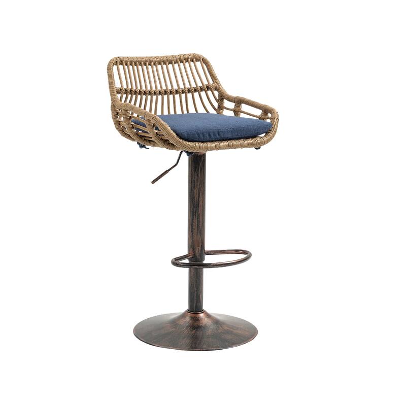 360° Swivel Bar Stools Set of 2, Adjustable Counter Height Chairs with Footrest, Rattan Bar Chairs with Cushions