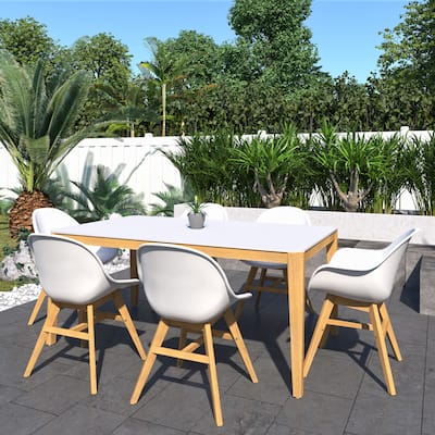 Amazonia Amber Wood and Resin Outdoor Patio Dining Set