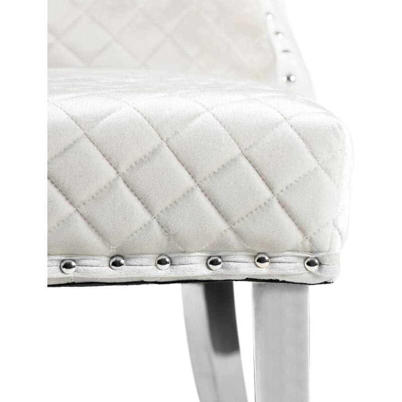 Modern White Finish Diamond Pattern Upholstered Side Chairs Set