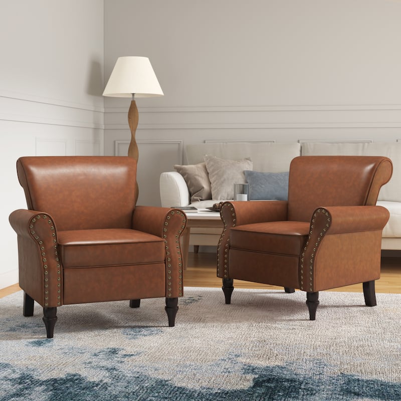 Set of 2 Modern Upholstered Armchair Nailhead Trim Accent Chair