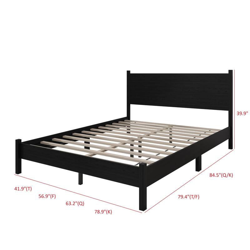 Clayfell Branford Solid Wood Platform Bed Frame with Panel Headboard and Full Slat Support