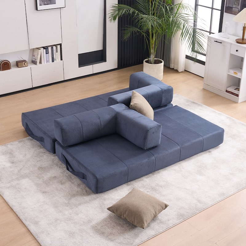 78.5" Folding Sofa Bed with 2 Pillows, Convertible Foam Futon Couch, Corduroy Fold-Out Couch for Living Room, Office