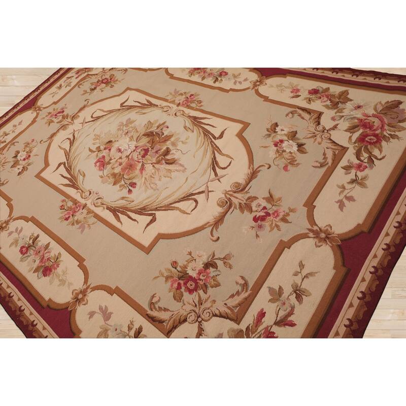 7x9'11'' Hand Woven Wool Ivory French Aubusson European Classic Rug - 7' x 9' 11''
