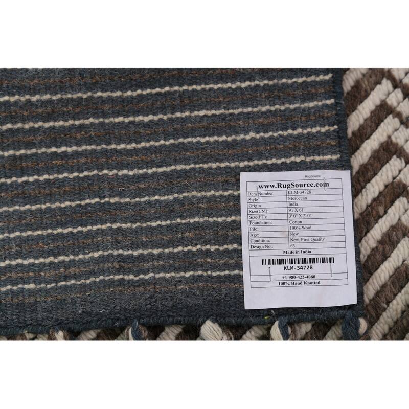 Moroccan Modern Foyer Rug Handmade Wool Carpet - 2'0"x 3'0"