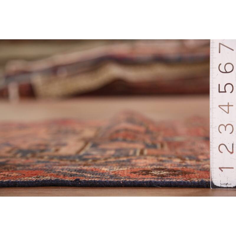 Hand Knotted Oriental 100% Wool Carpet Traditional Geometric Navy Blue & Blues Hamedan Runner Rug - 8' 9'' X 3' 8''