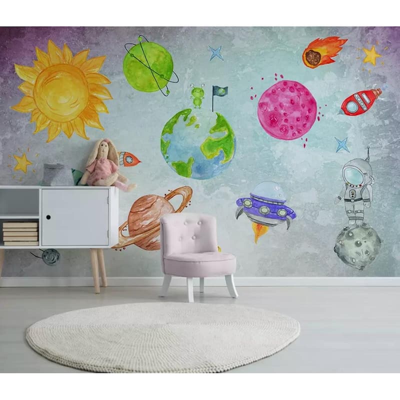 GK Wall Design Planets Cartoon Space Astronauts Removable Wallpaper