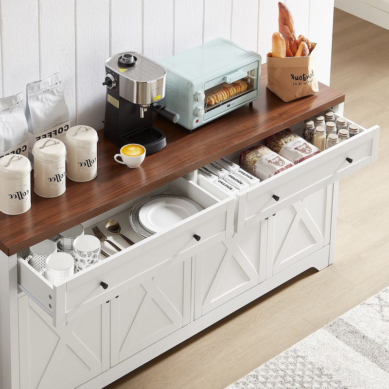 TV Cabinet with Storage - White+Walnut