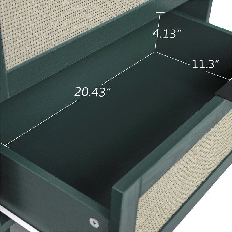 Farmhouse Rattan 3-Drawer Dresser, Dark Green - Overstock - 39256097