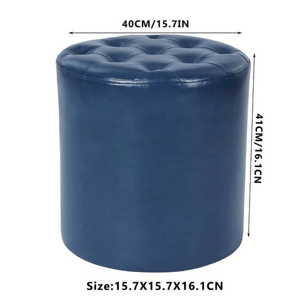 dimension image slide 5 of 7, Adeco Round Ottoman Upholstered Tufted Faux Leather Footrest