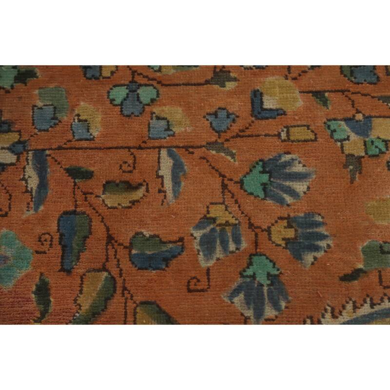 Hand Knotted Oriental 100% Wool Carpet Traditional Floral Oranges & Rust Tabriz Area Rug - 12' 8'' X 9' 6''