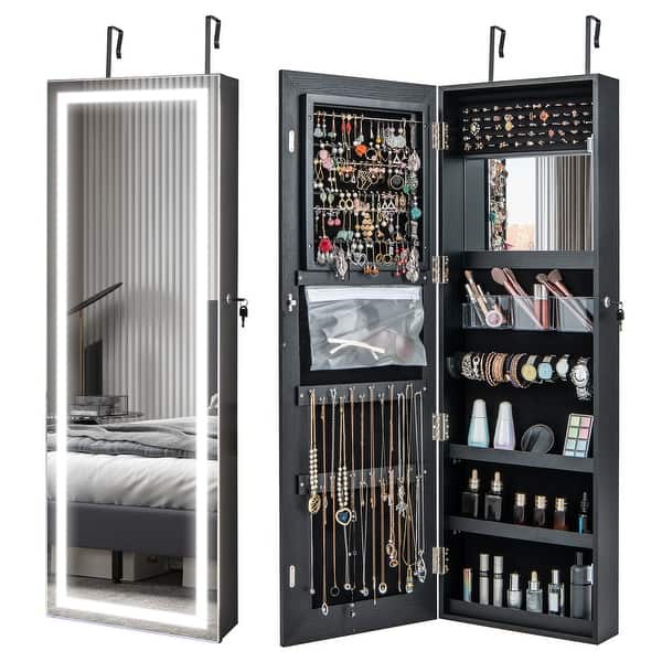 slide 2 of 31, Costway Door Wall Mount Touch Screen LED Light Mirrored Jewelry - See Details Black