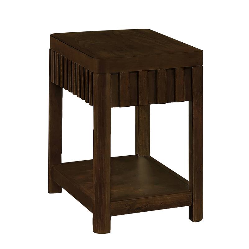 25'' Rectangular Farmhouse End Table with Storage Shelf, Sofa Side Table with Solid Wood Legs for Living Room, Bedroom, Office