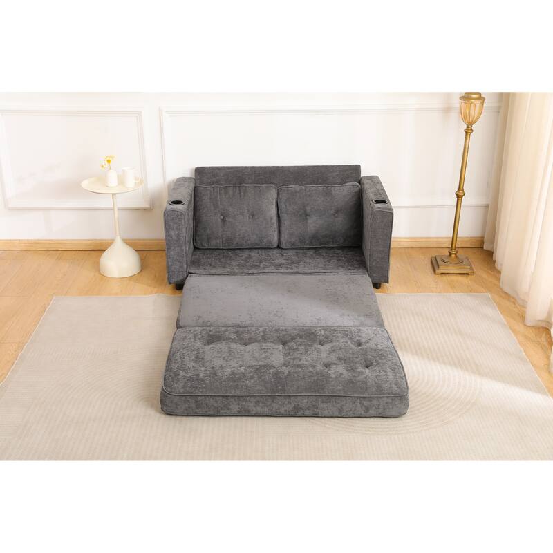 Dark Gray Pull-Out Sofa Bed Convertible Loveseat Sleeper Sofa Couch with Storage Bags for Living Room