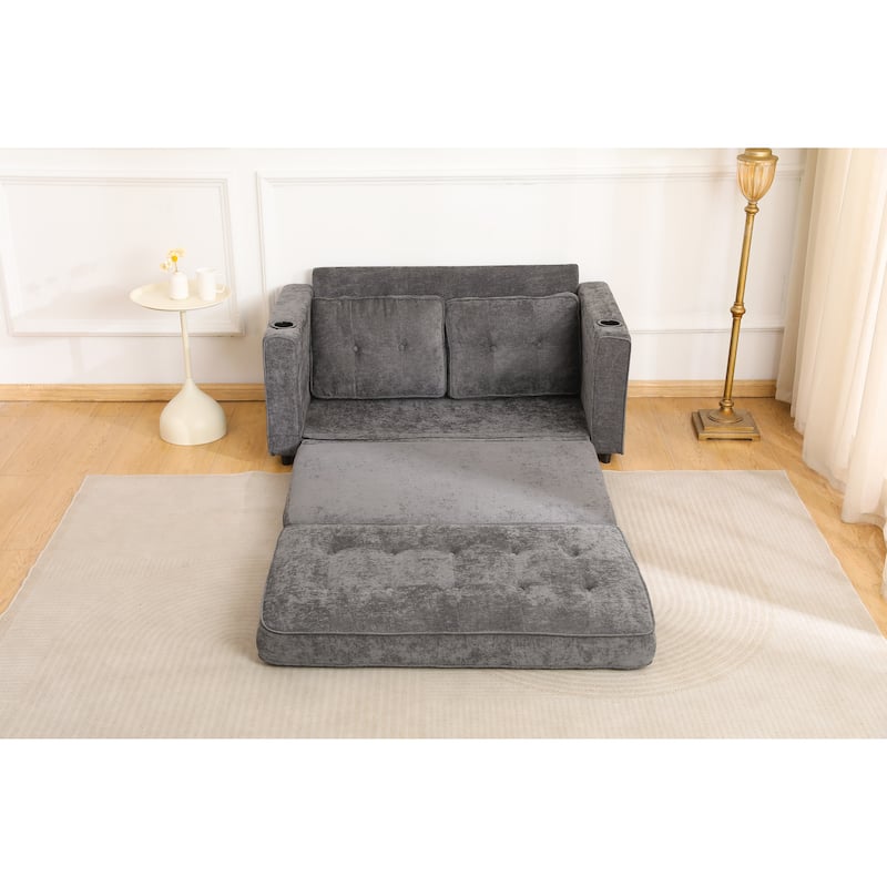 Sofa Bed with Pull-Out Straps, Velvet Sleeper Sofa with Side Storage Bags, Convertible Lounge Chaise Loveseat Daybed