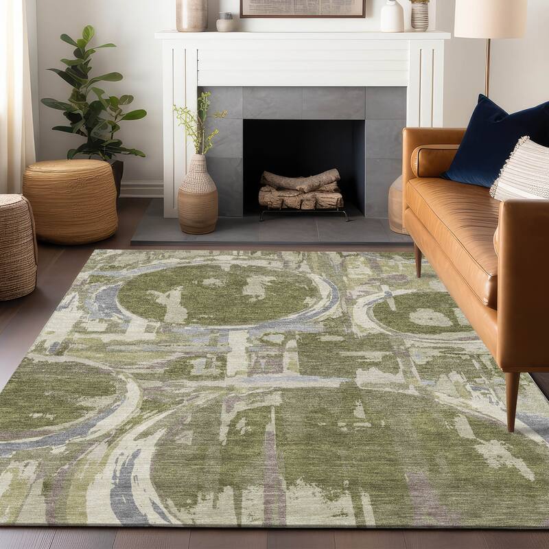Machine Washable Indoor/ Outdoor Chantille Contemporary Abstract Rug