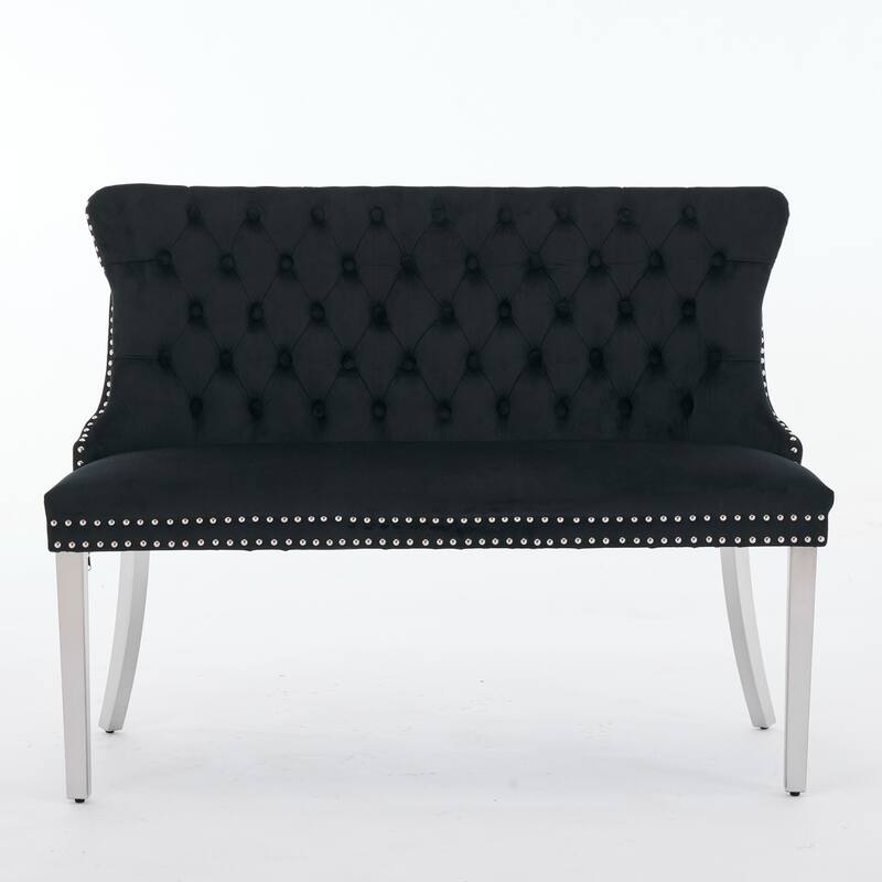 Velvet Double Dining Loveseat Bench, Kitchen & Dining Seating, 2-Seat Tufted Bench w/Handmade Buttons, Wing Back