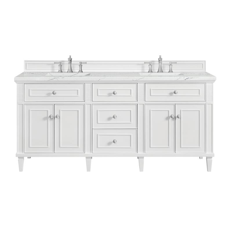 James Martin Vanities 424-V72-3ENC Lorelai 72" Double Basin Wood - Bright White - Painted