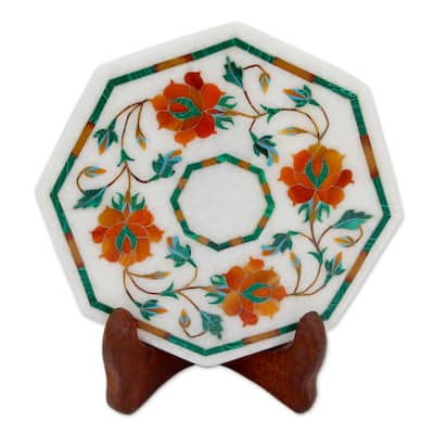 NOVICA Handmade Bright Carousel Marble Inlay Decorative Plate
