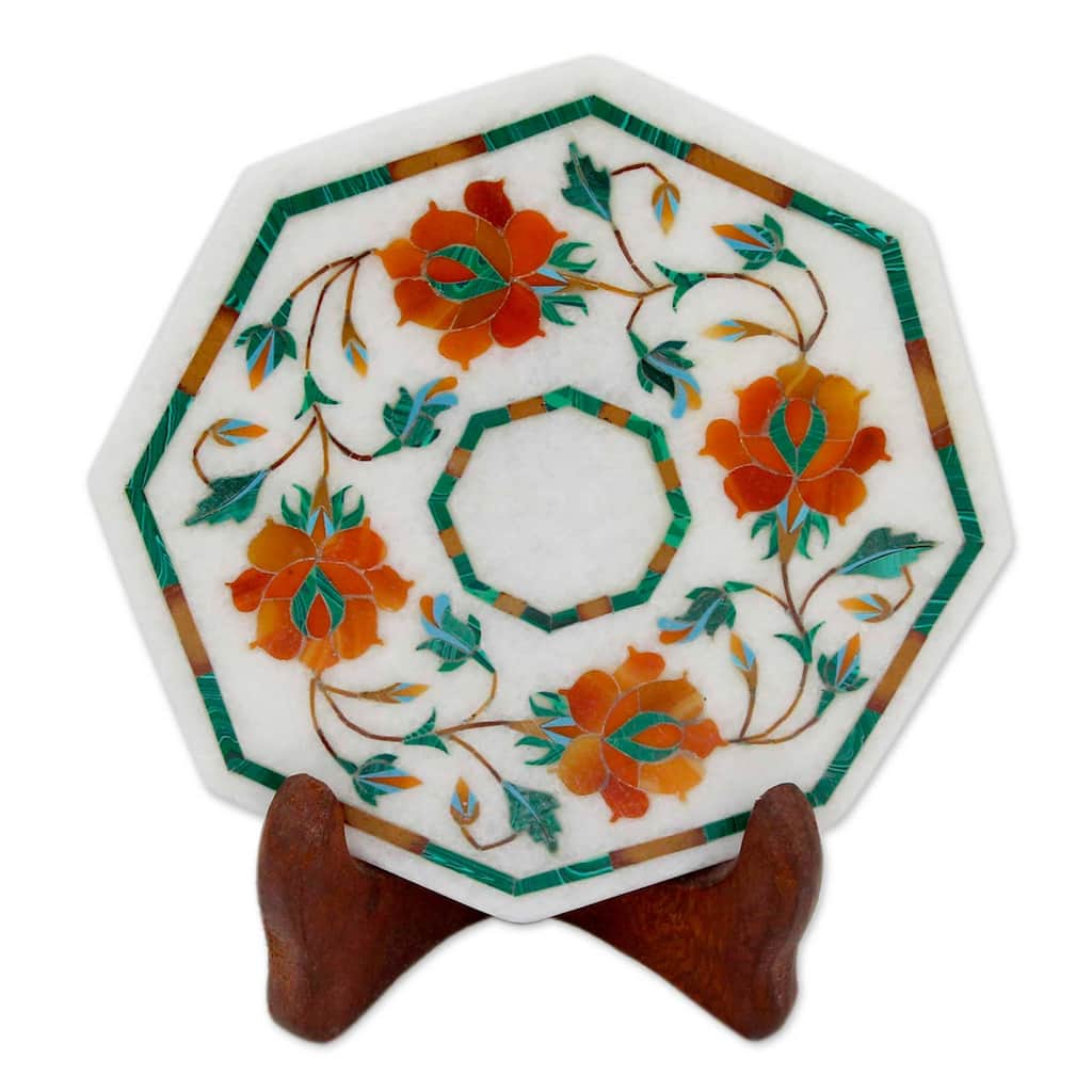 NOVICA Handmade Bright Carousel Marble Inlay Decorative Plate