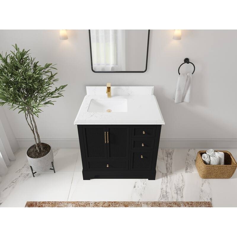 Willow Collections 36 in. W x 22 in. D Alys Left Offset Sink Bathroom Vanity with Countertop - 1.5"Empira - Black