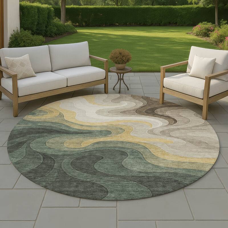 Machine Washable Indoor/ Outdoor Modern Dejuan Chantille Rug - Basil - 8' x 8'