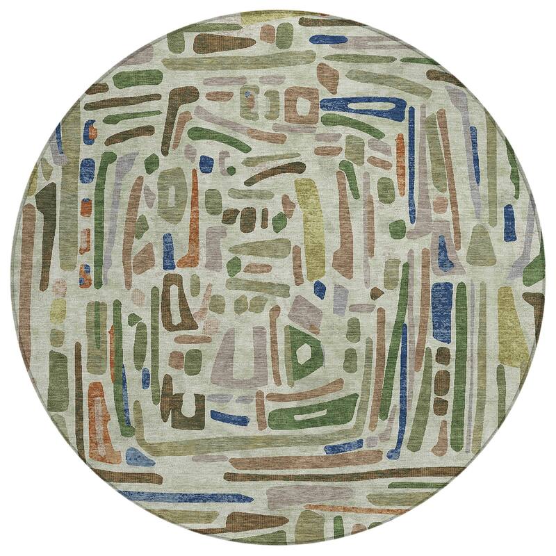 Machine Washable Indoor/ Outdoor Global Geo Chantille Rug