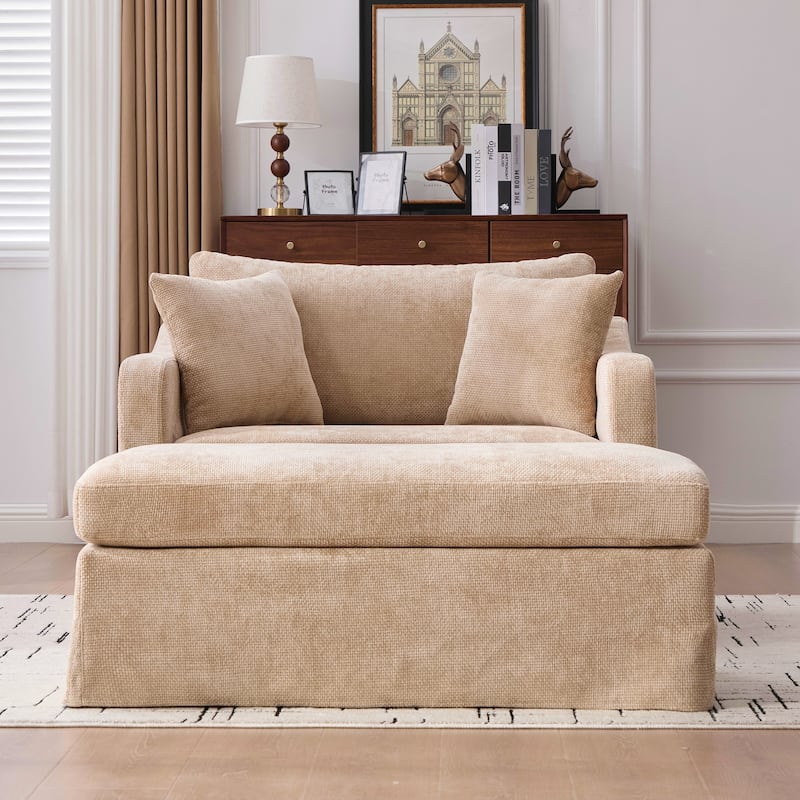 Modern Upholstered Farmhouse Performance Accent Chair with Ottoman