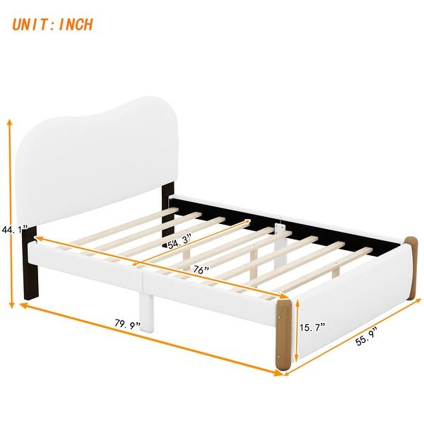 dimension image slide 1 of 3, Upholstered platform bed with wooden support feet