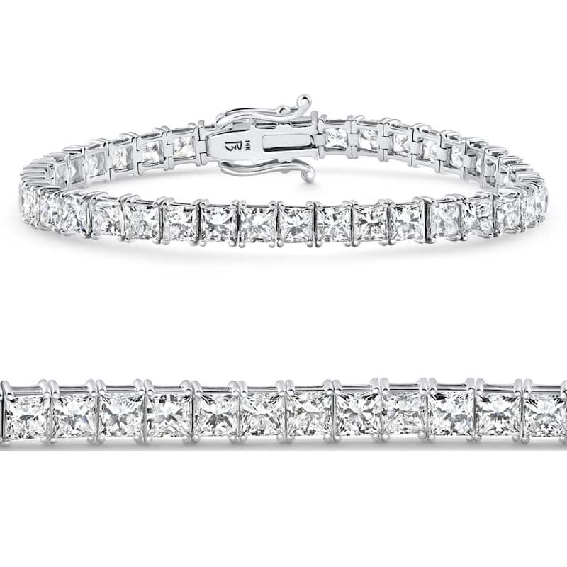 Bliss Diamond 16.30Ct Princess Cut Diamond 7" Tennis Bracelet Gold Lab Grown - White