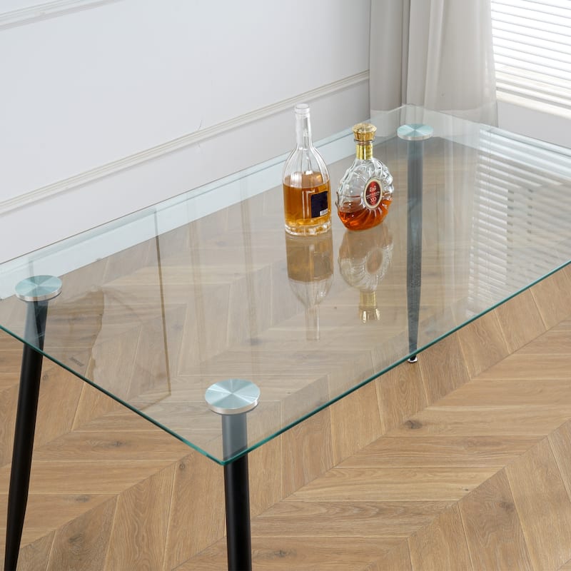 Modern Kitchen Glass Dining Table with Tempered Glass Table top,Metal Legs