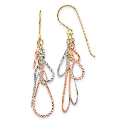 Curata 14k Tri Color Gold 44x10mm Diamond Cut Tear Drop Dangle Earrings