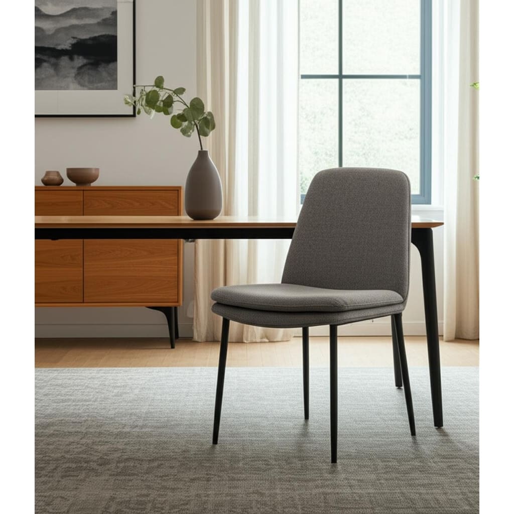 HomeRoots Gray and Black Upholstered Fabric And Metal Dining Side Chair - 19.5 in. x 33.5 in. x 24.5 in.