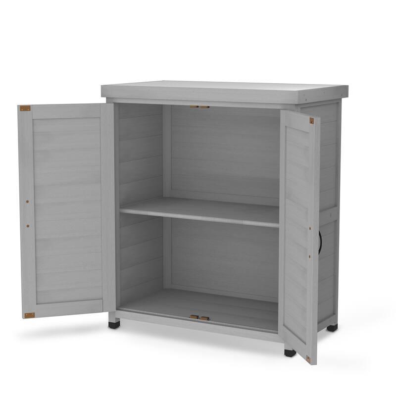 Grey Solid Wood Potting Bench Table with Storage Cabinet for Outdoor Yard Patio or Balcony Use - 31”L x 17”W x 36”H