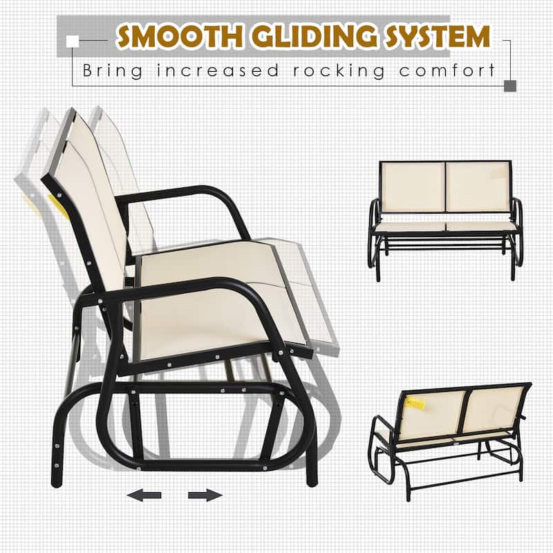 Outsunny 2-Person Glider Rocking Chair with Smooth Armrest, Breathable Mesh Fabric for Backyard Garden