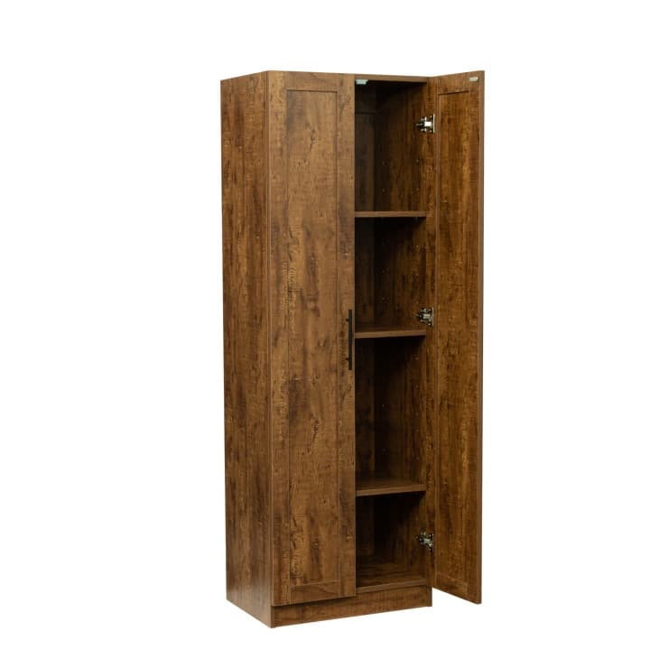 High wardrobe and kitchen cabinet with 2 doors and 3 partitions to separate 4 storage spaces