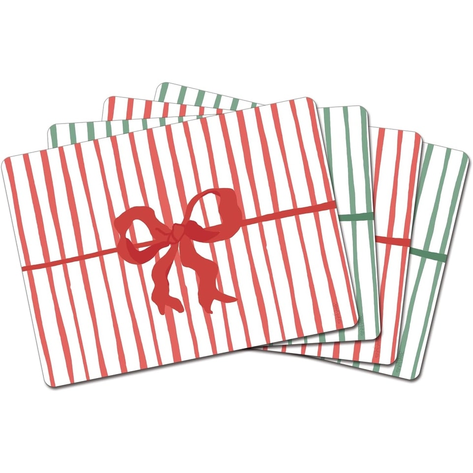 Holiday Bows Assorted Boxed Set of 4 Premium Hardboard Placemats Decorative Heat Tolerant and Easily Wipes Clean