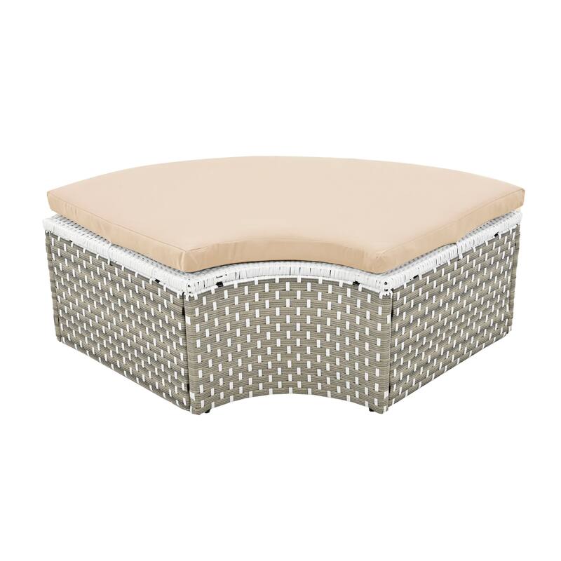 Round Recliner Sofa Rattan Daybed Outdoor Sectional Sofa Sunbed with Retractable Canopy