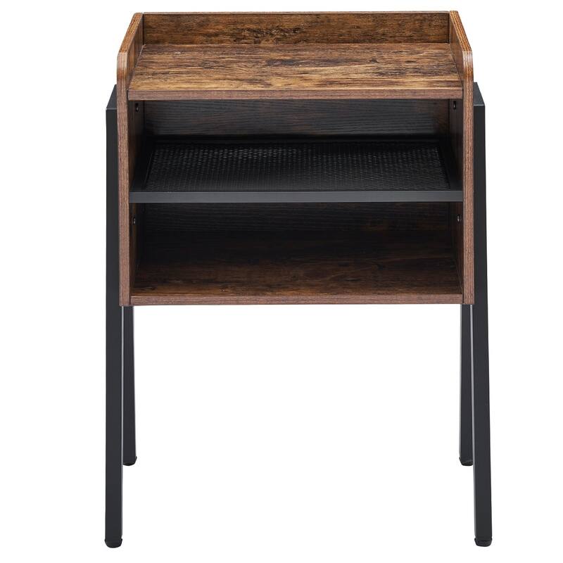 VECELO Gray Mid-Century Modern 3-Tier Stackable Nightstand Set of 1/2 Nightstands with Metal Frame for Bedroom Living Room