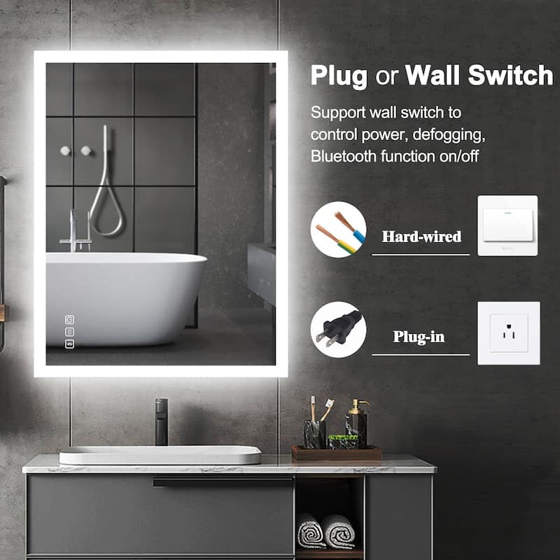28 in. W x 35 in. H Large Rectangular Frameless Wall-Mount Anti-Fog LED Light Bathroom Vanity Mirror - 35" x 28"