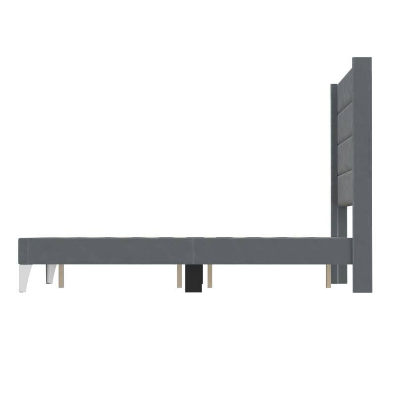 High Back Upholstered Platform Bed Frame,380gsm,TB117 Certified,Easy Detachable,Grey