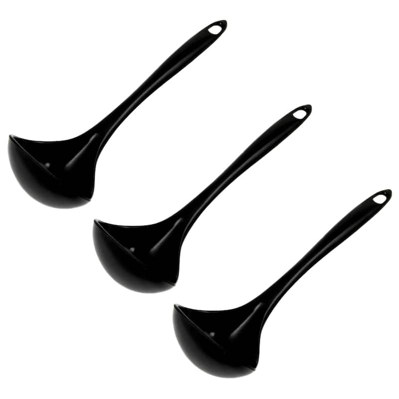 Chef Craft 10.5" Long Melamine Serving & Cooking Ladle - Dishwasher Safe Soup Spoon - 3 Pack - Black