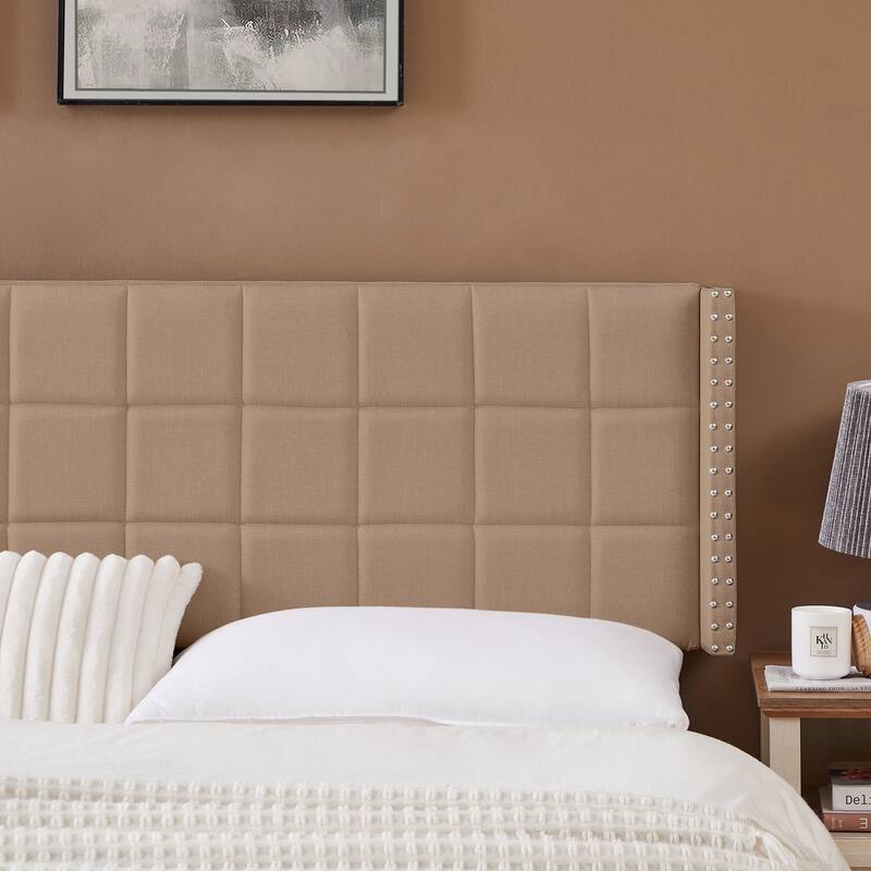 Javlergo Queen/King Size Adjustable Upholstered Headboard Modern Wingback Headboard with Double Nailhead Trimming