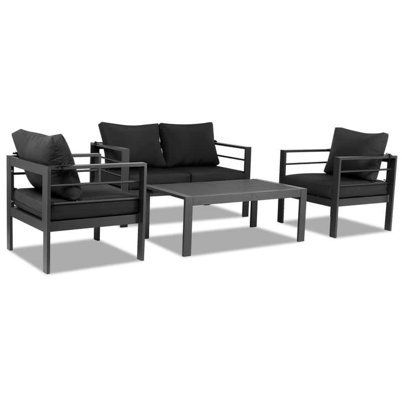 Patio 4-Piece Aluminum Conversation Set with Cushions - Dark Gray Cushion