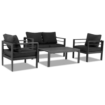 Patio 4-Piece Aluminum Conversation Set with Cushions