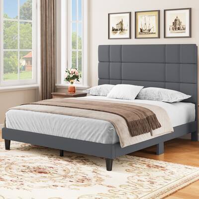 Moasis Queen/King Linen Upholstered Headboard Frame Platform Bed