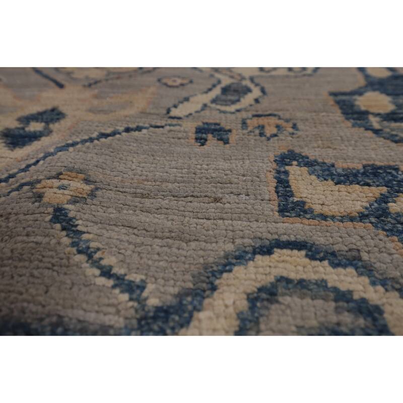 Blue Geometric Oushak Large Rug Hand-Knotted Wool Carpet - 9'10"x 13'10"